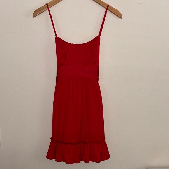 O.Vianca Satin Spaghetti Strap Red Mini Dress Sz Small - Picture 3 of 9
